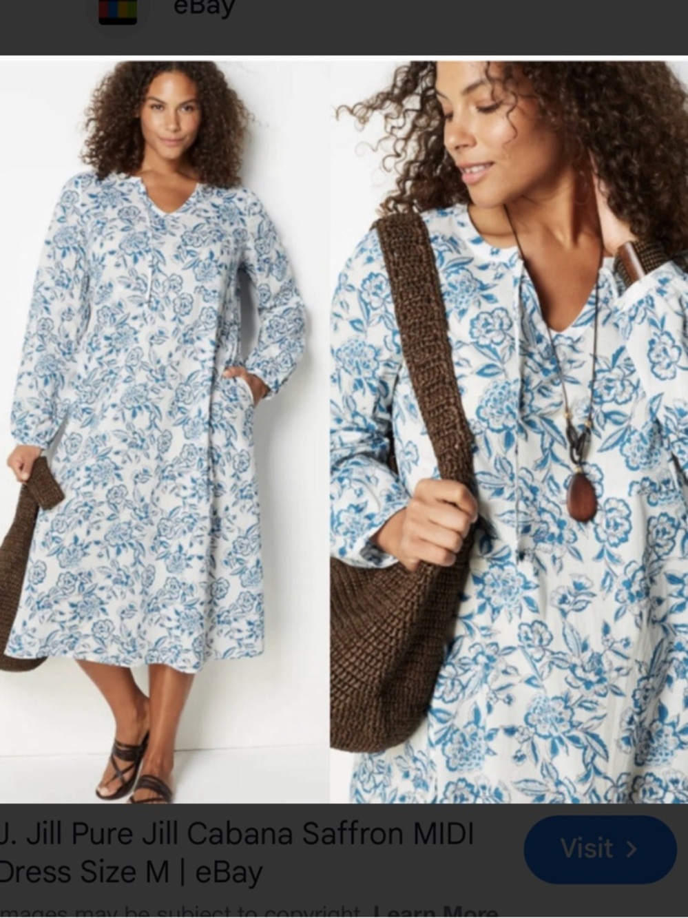 PureJill XS organic cotton Floral Tie-Front midi pocket dress